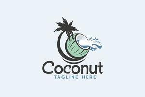 logotipo de coco com coqueiro e água de coco derramada. vetor
