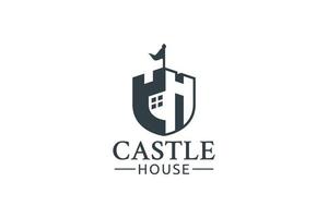 logotipo da casa do castelo com uma combinação de letra ch, castelo e casa como ícone. vetor