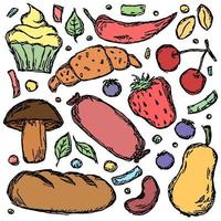 doodle ícones de comida vetor