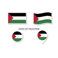 estado da palestina conjunto de ícones do logotipo da bandeira, ícones planos retângulo, forma circular, marcador com bandeiras. vetor