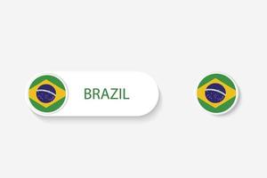 bandeira de botão do brasil na ilustração de forma oval com a palavra do brasil. e botão bandeira brasil. vetor