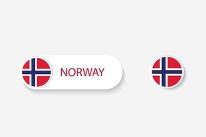 bandeira de botão noruega na ilustração de forma oval com a palavra da noruega. e botão bandeira noruega. vetor