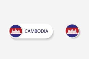 bandeira de botão camboja na ilustração de oval em forma com a palavra do camboja. e botão bandeira camboja. vetor