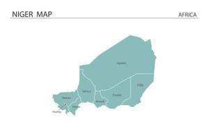 ilustração vetorial de mapa do Níger em fundo branco. mapa tem todas as províncias e marca a capital do niger. vetor