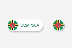 bandeira de botão dominica na ilustração de forma oval com a palavra dominica. e botão bandeira dominica. vetor