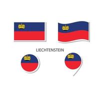 conjunto de ícones do logotipo da bandeira de liechtenstein, ícones planos retângulo, forma circular, marcador com bandeiras. vetor