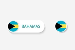 Bandeira de botão das bahamas na ilustração de forma oval com a palavra das bahamas. e botão bandeira bahamas. vetor