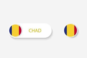 bandeira de botão do chad na ilustração de forma oval com a palavra do chad. e botão sinalizador chad. vetor