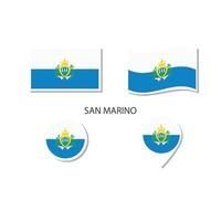 conjunto de ícones do logotipo da bandeira de san marino, ícones planos retângulo, forma circular, marcador com bandeiras. vetor