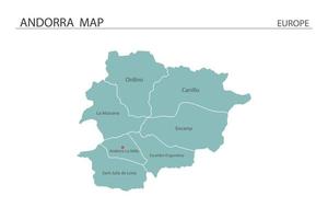 vetor de mapa de Andorra em fundo branco. mapa tem todas as províncias e marca a capital de Andorra.