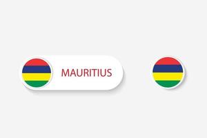 Bandeira de botão de Maurícia na ilustração de oval em forma com a palavra de Maurícia. e botão bandeira maurícia. vetor