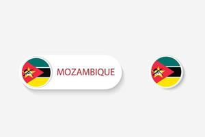bandeira de botão de moçambique na ilustração de forma oval com a palavra de moçambique. e botão bandeira moçambique. vetor