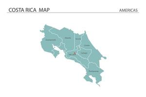 Costa Rica mapa ilustração vetorial sobre fundo branco. mapa tem todas as províncias e marca a capital da costa rica. vetor