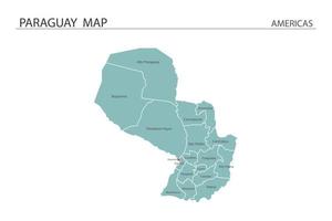vetor de mapa do paraguai em fundo branco. mapa tem todas as províncias e marca a capital do paraguai.