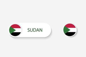 Bandeira de botão do Sudão na ilustração de forma oval com a palavra do Sudão. e botão sinalizador sudão. vetor