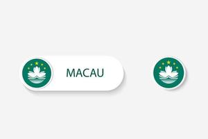 bandeira de botão de macau em ilustração de forma oval com palavra de macau. e botão sinalizador macau. vetor