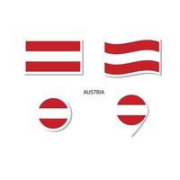 conjunto de ícones do logotipo da bandeira da áustria, ícones planos retângulo, forma circular, marcador com bandeiras. vetor