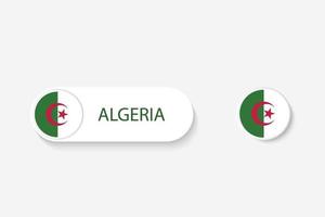 bandeira de botão da argélia na ilustração de forma oval com a palavra da argélia. e botão sinalizar a argélia. vetor