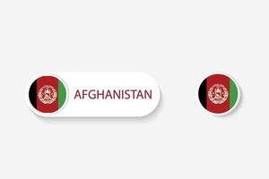 Bandeira de botão afeganistão na ilustração de forma oval com a palavra do afeganistão. e botão bandeira afeganistão. vetor