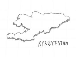 mão desenhada do mapa 3d do Quirguistão em fundo branco. vetor
