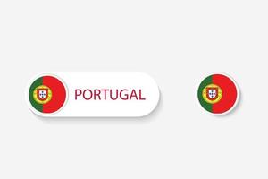 bandeira de botão de portugal na ilustração de forma oval com a palavra de portugal. e botão bandeira portugal. vetor