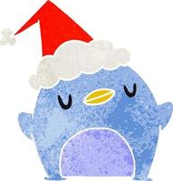 desenho retrô de natal de pinguim kawaii vetor