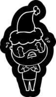 ícone dos desenhos animados de um homem barbudo chorando usando chapéu de papai noel vetor