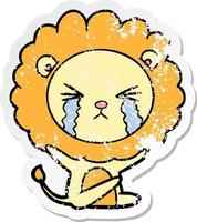 vinheta angustiada de um leão chorando de desenho animado vetor