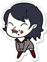 adesivo de uma garota vampira de desenho animado com sangue na bochecha vetor