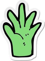 adesivo de um símbolo de mão verde de desenho animado vetor