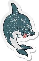 adesivo retrô angustiado de um tubarão de desenho animado engraçado vetor