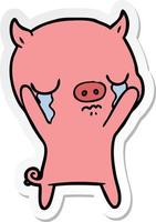 adesivo de um porco de desenho animado chorando vetor