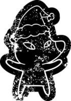 bonito ícone angustiado dos desenhos animados de um urso usando chapéu de papai noel vetor