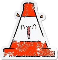 vinheta angustiada de um cone de tráfego rodoviário de desenho animado vetor