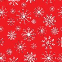 padrão de vetor sem costura com flocos de neve brancos sobre fundo vermelho. imprimir para desenhos de natal