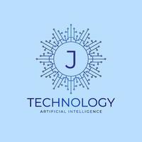 letra j tecnologia limites elemento de design de logotipo de vetor inicial de inteligência artificial
