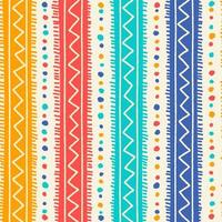 étnico tribal geométrico folk indiano escandinavo cigano mexicano boho africano ornamento textura padrão sem costura ziguezague linha de pontos listras verticais impressão colorida têxteis fundo ilustração vetorial vetor