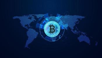 abstrato bitcoin digital futurista moderno conceito de fundo mapa digital fundo ponto azul moeda criptomoeda defi finanças sem dinheiro sem intermediários vetor