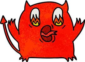 desenho texturizado de demônio vermelho kawaii fofo vetor