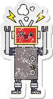 adesivo angustiado de um robô feliz de desenho animado fofo vetor