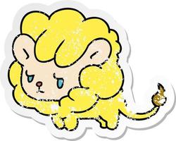 adesivo angustiado desenho animado kawaii filhote de leão fofo vetor
