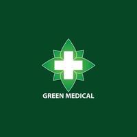 logotipo médico verde com ilustração de folha vetor