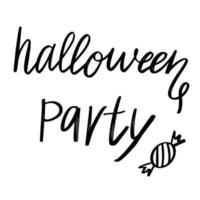 lettering inscrição de festa de halloween com doces desenhados em um fundo branco. vetor