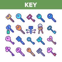 conjunto de ícones de elementos diferentes de coleção de chaves vetor