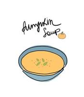 ilustração de sopa de abóbora. ilustração de comida lineart para menu, publicidade, revista. vetor