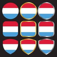 ícone de vetor de bandeira de luxemburgo definido com borda de ouro e prata