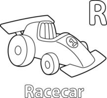 desenho de alfabeto de carro de corrida abc para colorir r vetor