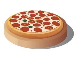 pizza em uma bandeja de madeira redonda vetor