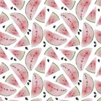 aquarela sem costura padrão com triângulo de melancia e fatias de rosa de meio círculo em branco com sementes. fundo de modelo de verão com frutas para cartões postais e cartões vetor