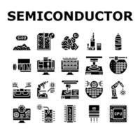 conjunto de ícones de fábrica de semicondutores vetor